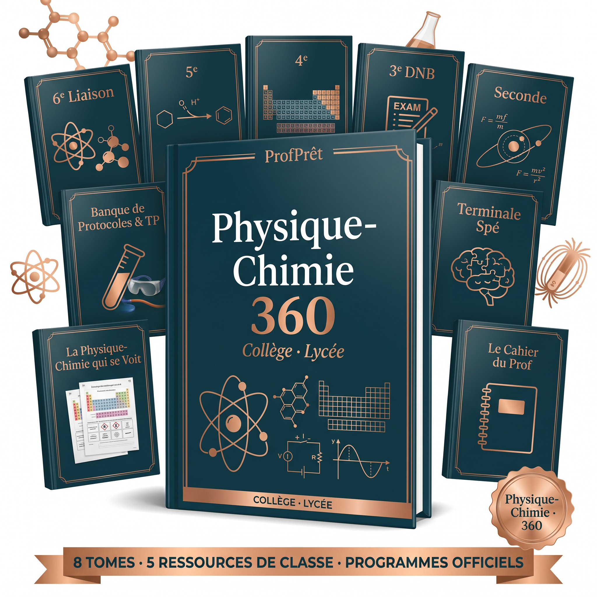 Physique-Chimie 360 · Collège & Lycée · 8 tomes + 5 bonus · Programmes officiels